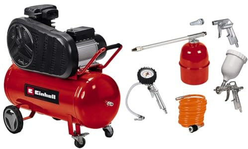 Einhell Compresseur TE-AC 270/50/10 (Puissance moteur 1800W, Capacité de la cuve : 50 L, Cuve garantie 10 ans contre la corrosion, Pied amortisseur de vibrations) + Kit 13 accessoires