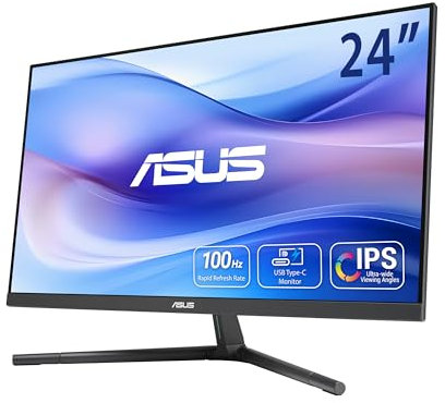 ASUS VU249CFE Eye Care Gaming Monitor – 24, FHD (1920x1080) 100 Hz, IPS, Adaptive-Sync, USB Type-C port with 15-watt Power Delivery, DisplayWidget Center, EyeCare Plus technology, Black Colour