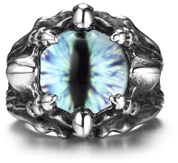 GTHIC Edelstahl Gothic Evil Eye Ring für Männer Frauen Punk Dragon Claw Biker Ringe Schmuck Geschenk Grau Größe 7