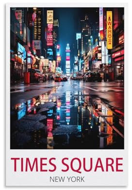 PuPLuM Times Square – Affiches sur toile vintage de voyage de New York pour décoration d'intérieur, salon (30 x 45 cm)