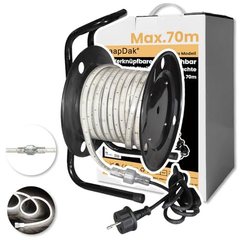 LaapDak LED Arbeitsleuchte, 90W, 11000lm, TÜV-zertifizierter Baustrahler, LED Streifen 10m, ausziehbar auf 70m, IP54, 6500K, Bau, Garage, Garten, Baubedarf (10m mit Kabeltrommel)