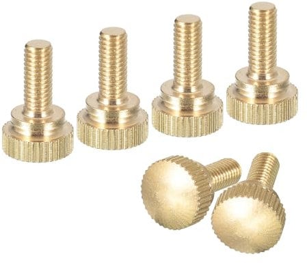 sourcing map M5x12mm Knurled Thumb Screws, 6pcs Brass Knurled Thumb Screws Bolts with Shoulder Grip Knobs Fasteners, Brass Tone
