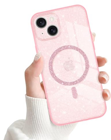 Newseego Custodia per iPhone 15 Plus Glitter Trasparente Ragazze Donne [Compatibile con MagSafe], Cover Magnetica Telefono Scintillante Antiurto Protezione Fotocamera Cover iPhone 15 Plus-Rosa