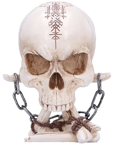 Nemesis Now Horror Skull Ornament, Resin, Natural Bone and Silver Chain, 14.5cm