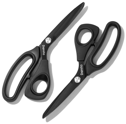 Damita Stoffschere, Schneiderschere mit robuste Schere, schwarze Titanbeschichtung, hochwertige geschmiedete mit TPR-Griffen für Homeoffice, Künstler und Schneider 22,5 cm (2 Stück)