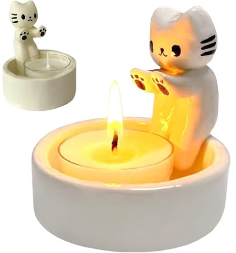 Quixotical Cat Candle Holder, Cartoon Kitten Tea Light Holders, Warming Paws Candle Holder for Cat Lovers, Cute Decorative Candle Gifts