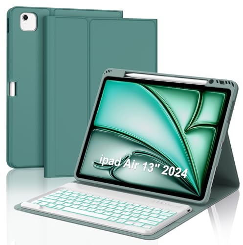 Custodia con Tastiera per iPad Air 13 Pollici M4 2026/M3 2025/M2 2024 | Bluetooth Magnetica Retroilluminate Cover con Italiano QWERTY Tastiera per iPad Air 13 M4/M3/M2, Verde scuro