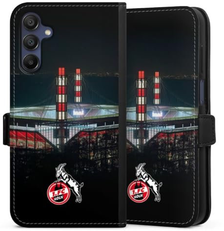 DeinDesign Klapphülle kompatibel mit Samsung Galaxy A15 5G Handyhülle aus Kunst Leder schwarz Flip Case 1. FC Köln Stadion Offizielles Lizenzprodukt
