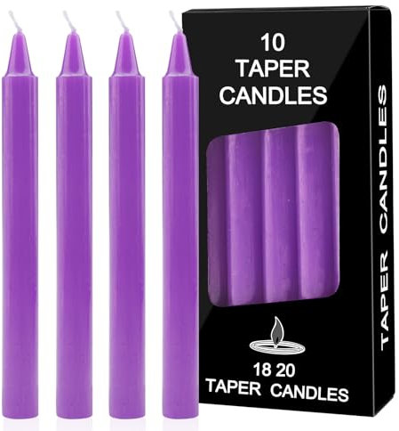 Bolosa 10 Stück Stabkerzen Lila, Spitzkerzen, Lange Kerzen, Stabkerze, Lange Brenndauer, Geeignet für Bankette, Partys, Familienessen, 18 x 1,8 cm
