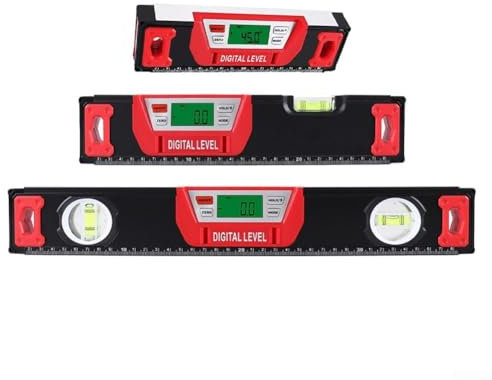 HEBEOT Nivel de burbuja digital de aleación de aluminio de alta precisión, nivel eléctrico magnético impermeable, pantalla LED grande, apagado automático (20 cm)