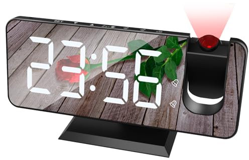 PZCC Réveil à Projection Plafond Heure,Horloge Numérique,Luminosité Réglable à 3 Niveaux,Réveil avec Port de USB,Double Alarme, Snooze, 12/24H, pour Chambre, Maison, Bureau