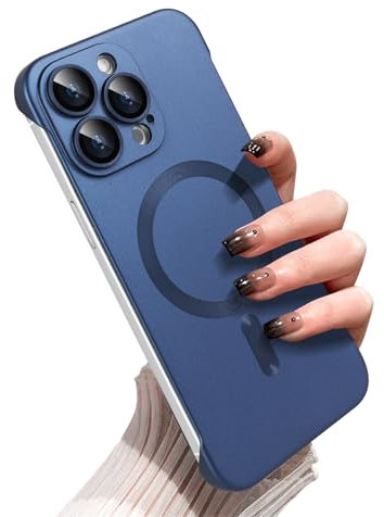 Omio Magnetic Slim Case for iPhone 16 Pro Compatible with MagSafe, Matte PC Ultra-Thin Bumper Frameless Borderless Minimalist Design with Camera Lens Protector for Men Women, Ultramarine