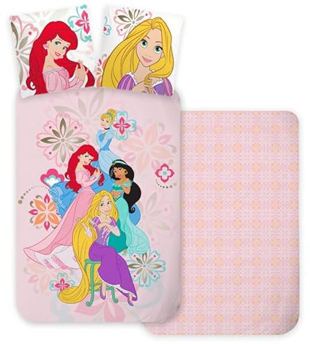 Bettwäsche Disney Prinzessinnen für Babybett oder mitwachsendes Bett, wendbarer Bettbezug, 100 x 135 cm + Kissenbezug 40 x 60 cm, 100 % Baumwolle