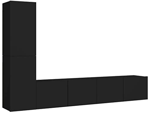 Hovothy Meuble TV mural 4 pièces - Meuble TV classique - Montage mural - Meuble d'intérieur - Design moderne - Plateau robuste - Noir