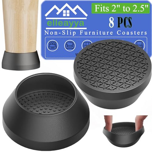 Furniture castor cups, Sofa&Bed Stoppers to Prevent Sliding (Fits Round Leg Ø50-63mm, Non-Slip, Anti-Scratch), 8PCS Large Blakc Round Silicone Furniture castor cups for wooden floors