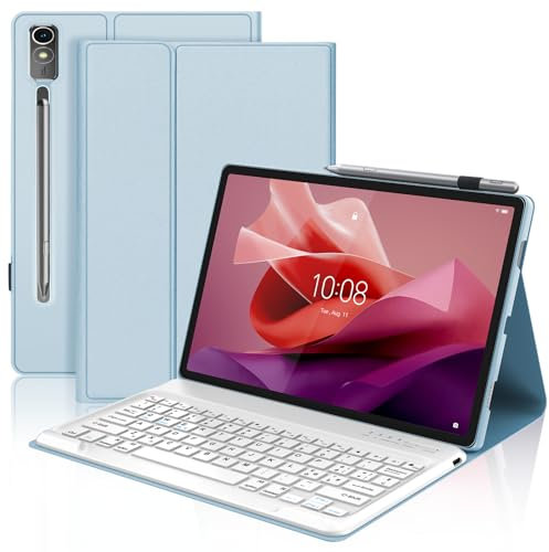 SENGBIRCH Cover con Tastiera per Lenovo Tab P12 12,7, Custodia per Lenovo Tab P12 con Tastiera, Italiana QWERTY Tastiera per Lenovo Tablet, Tastiera Bluetooth Wireless, Leggero e Portatile, Azzurro