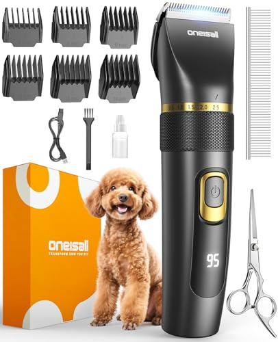 oneisall Dog Clippers for Grooming Low Noise, High Power Rechargeable Cordless 2 Speed Cat Hair Clippers IPX7 Waterproof Dog Shavers for Grooming for Dogs Cats Rabbit Pets