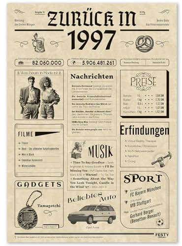 FestySpark Geschenke zum 29 Geburtstag Frau - Schöne Geburtstagskarte 29 Frau und Mann - Geburtstagsgeschenk für Männer 29 - Geburtstagsdekoration 29 Geburtstag Männer und Frauen - Karte 1997