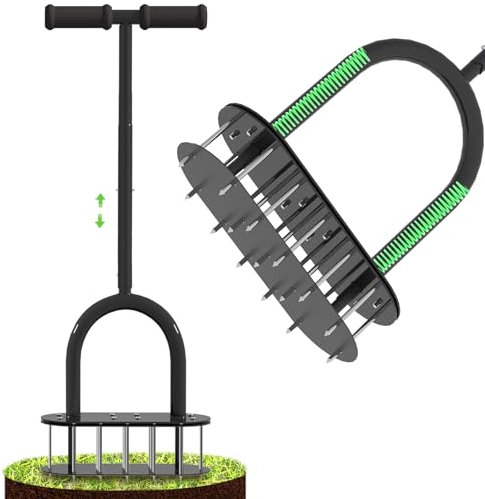 seasky Lawn Aerator Automatic Dirt and Leaf Clean Design,Pre-Assembled 15 Iron Spikes Metal,Soil Lawn Aerating Tools for Yard Lawn and Garden