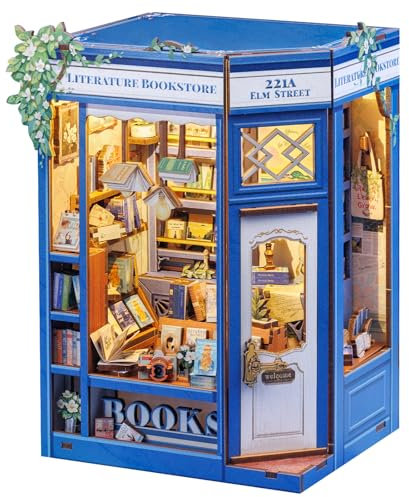 Cutefun Book Nook Set - DIY Mini Puppenhaus-Set für Erwachsene, Puppenhäuser Minihaus mit LED, Bücherregal-Dekoration, kreatives Geschenk für Jugendliche und Anfänger (Literature Bookstore)