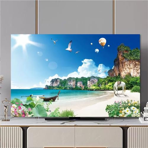 Hixingo TV Abdeckung Staubschutzhülle, 3D Landschaft Muster Schutzhülle Fernseher 32-80 Zoll TV Schutzhülle Fernsehabdeckung Fernseh Abdeckung Abdeckhaube für Fernseher (Sandstrand,58-60inch)
