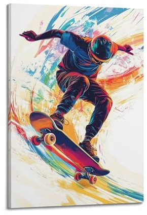 XHBKJA Lebendiger Skateboarder in dynamischer Pose, zeigt spannendes Skate-Boarding-Action-Poster, Leinwand, Wandkunst, minimalistisch, modern, Wandbild, dekoratives Gemälde, hängendes Kunstwerk, 30 x
