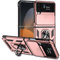 Cover per Samsung Galaxy Z Flip 3, Custodia Militare AntiGraffio + Cavalletto in Metallo Rotante a 360°, Antiurto Custodia con Slidable Fotocamera Proteggi, Oro Rosa