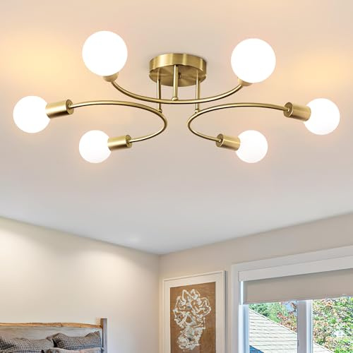 niuniaj Vintage Deckenlampe,6 Flammig E27 Moderne Gold Deckenleuchte | Deckenlampe Retro,Kronleuchter Vintage,Küchenlampe für Wohnzimmer Schlafzimmer Esszimmer Flur (Ohne Leuchtmitte)
