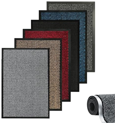 caprican Barrier Mat Heavy Duty Door Mat | Super Absorbent Non-Slip Rubber Backing | Washable Indoor Outdoor Dirt Trapper Rug | Low Profile Entrance Mat Kitchen Hallway & Patio (Silver, 60 x 180 cm)