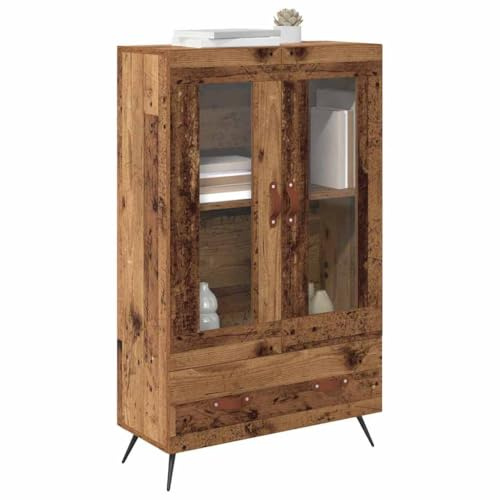 vidaXL Highboard Altholz 69,5 x 31 x 115 cm Engineered Wood und Glas, Wohnzimmer Aufbewahrung, moderner Highboard, eleganter Sideboard, rechteckiger Schrank, robuster Vitrine