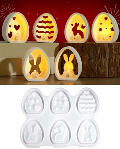 WIKIMO 6 Stück Mini Osterei Silikonformen Gießformen Ostern Hasen Silikonform Ostern für Kerzenhalter Kleine Lichterkette Aufstellen