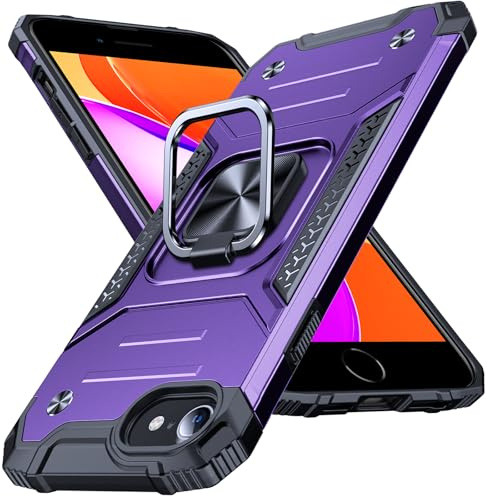 Anqrp Armor Handyhülle für iPhone SE 2020, iPhone SE 2022 Hülle mit Ring Halter Ständer, [Fallschutz in Militärqualität] Stoßfest Schutzhülle Kompatibel mit iPhone 8/7/6S/6 Case, Lila