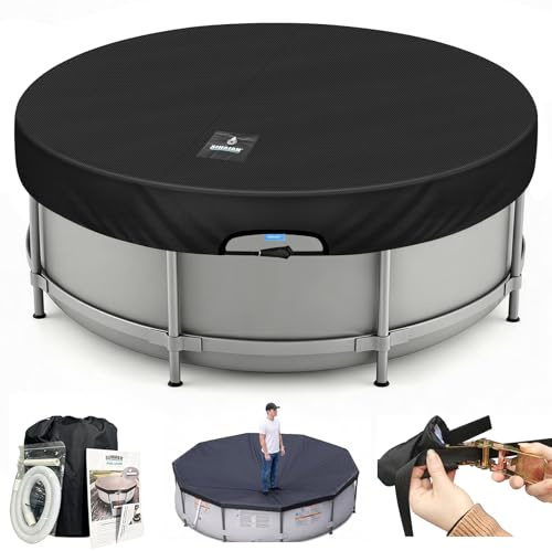 SIHAIAN Rundpoolabdeckung 610cm, Solar Poolabdeckung mit automatischem Abfluss für Aufstellpools, UV-Beständig, patentiertes einteiliges Spannsystem, verhindert Wasseransammlungen
