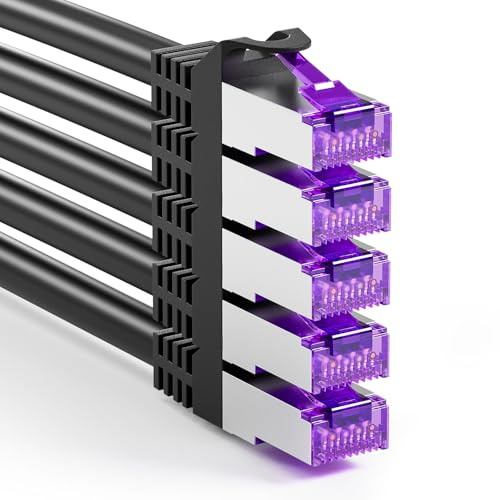 FGB 10 Gbps Patchkabel 0,75m x5, RJ45 Netzwerkkabel CAT 7 - Schwarz | SFTP PIMF Schirmung, Kupferkabel Ethernet Kabel 75cm, Netzwerkschrank-Organisation, DSL LAN Kabel Kurz CAT7 CAT6 CAT5