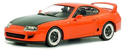 Solido Toyota Supra MK.4 – Japanisches Sportcoupé im Custom-Look, schwarzes Haubenfinish, Heckflügel, Diecast Modellauto, Orange, 1:43
