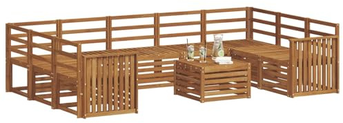 vidaXL Sofagarnituren 10 pcs Natur Massivholz Akazie, Moderner Garten-Sofa, robuster Sitzbereich, stilvolle Lounge-Möbel für entspannte Terrasse