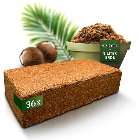 ProFlora Kokoserde gepresst 36 Stück (324 Liter) – 100% torffreie Anzuchterde/Aussaaterde aus Kokosfasern für Pflanzen – Blumenerde für Zimmerpflanzen & Hochbeete – Direkt vom Hersteller