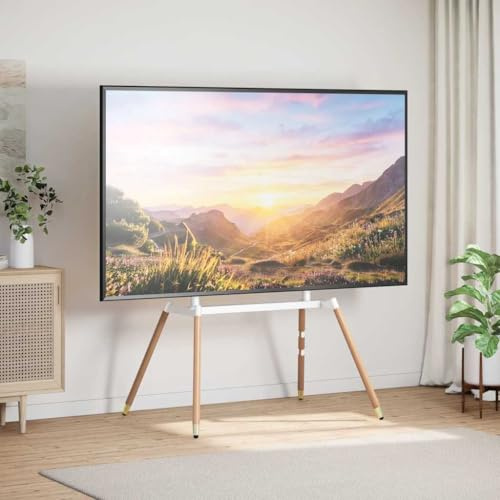 TV-Ständer für 37-86 Zoll Fernseher mit VESA 400x600 mm, TV-Bodenständer bis 86 Zoll und 60 kg, TV-Ständer aus Holz und Stahl mit VESA 400x600 mm für Bildschirme