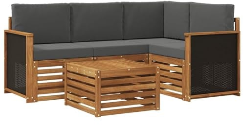 vidaXL Outdoor-Sofagarnitur 5 pcs Natur und Anthrazit 59 x 59 x 37 cm, Moderner Garten-Sofaset, Coole Terrassenmöbel, zeitgemäße Lounge, modulares Design, Akazien-Elemente