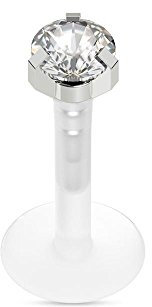 ile aux piercings Piercing lèvre, labret Bioplast Rond Blanc Strass Tige bioflexible Tragus Bioflex 1.2x6x3
