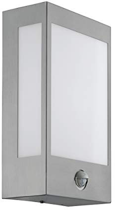 EGLO LED Außen-Wandlampe Ralora 1, 1 flammige Außenleuchte inkl. Bewegungsmelder, Sensor-Wandleuchte aus Edelstahl und Kunststoff, Farbe: Silber, weiß, IP44