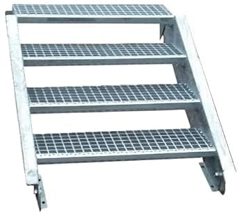 4 Stufen Stahltreppe Breite 60 cm Geschosshöhe 55-85cm / Robuste Außentreppe/Wangentreppe/Stabile Industrietreppe für den Außenbereich/Inklusive Zubehör