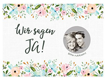 25 Save the Date Rubbelkarten Weiße Hochzeit