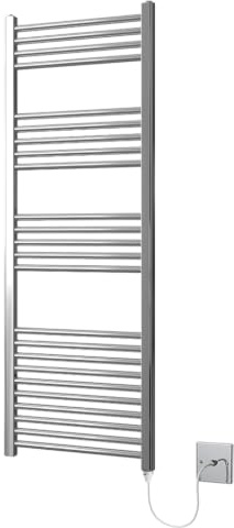Greened House Chrome Electric Heated Towel Rail Straight 500mm W x 1400mm H | Flat, Bathroom Radiator, Towel Warmer