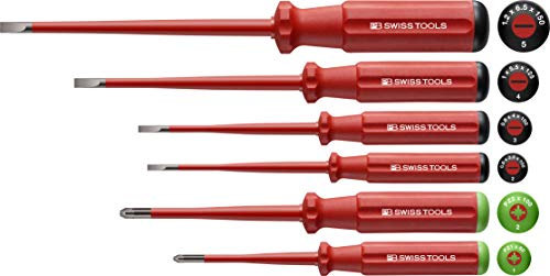 PB Swiss Tools POZIDRIV - Set di cacciaviti elettrici VDE PB 5543, isolati fino a 1.000 Volt, 100% Swiss Made, garanzia illimitata, rosso (6 pezzi (PZ1/PZ2/2/3/4/5) - Sottile)