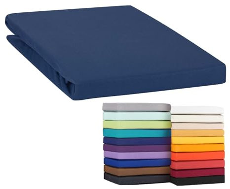 Moon Topper Spannbettlaken Boxspringbett Spannbetttuch Bettlaken Line Green 160g/m² Jersey 100% Baumwolle (180x200-200x220, dunkelblau)