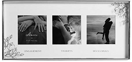 Amore Silver Plated Foil Floral Detail Triple Engaged Wedding Honeymoon Photo Frame