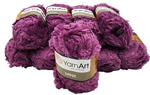 Yarnart Mink 10 x 50 gramm Plüschgarn, Fransengarn, 500 gramm Paket Wolle (Beere 338)