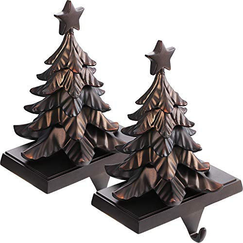 2 Stücke Weihnachtsstrumpf Halter Mantel Stocking Hanger Kamin Geschenk Strumpf Haken für Weihnachtsdekor (Stern Weihnachtsbaum)