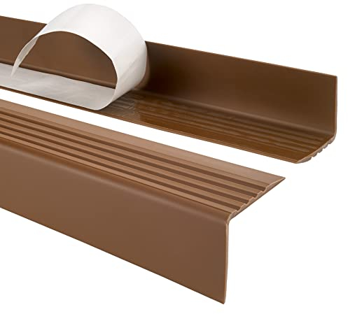 Quest Perfil de borde para escaleras autoadhesivo de PVC, protección de borde de escalera, 50x42mm RGP, marrón, 110cm